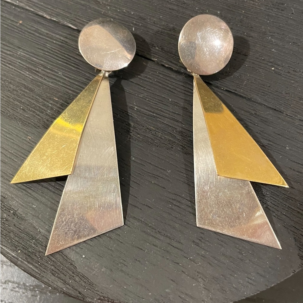 M. Richter modernist artisan handmade over 2” sterling silver earrings signed